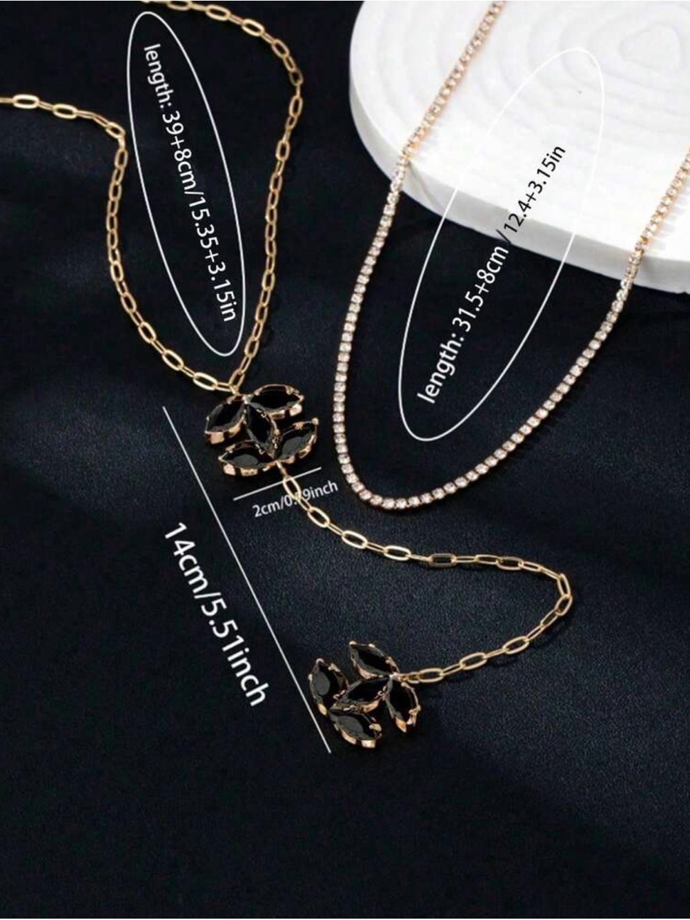 Gold Y Necklace with Black Stone Motifs - Women Jewelry - Picture 3 of 4